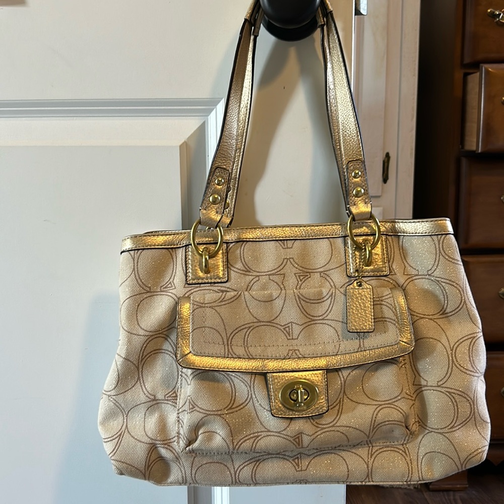 Coach Penelope Leinen signature tasche metallic purse